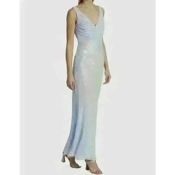 Badgley Mischka Collection Blue Sequin Iridescent Gown Dress Size 0 MSRP $660 - Picture 1 of 16